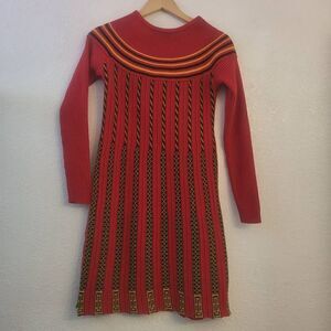 NWOT Anjaly Retro 70's Vintage inspired Unique Sweater Dress: Boho Long-sleeve